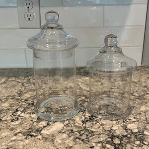 Clear Glass Apothecary Jars Set of Two 9.5” Tall and 7.5” Tall